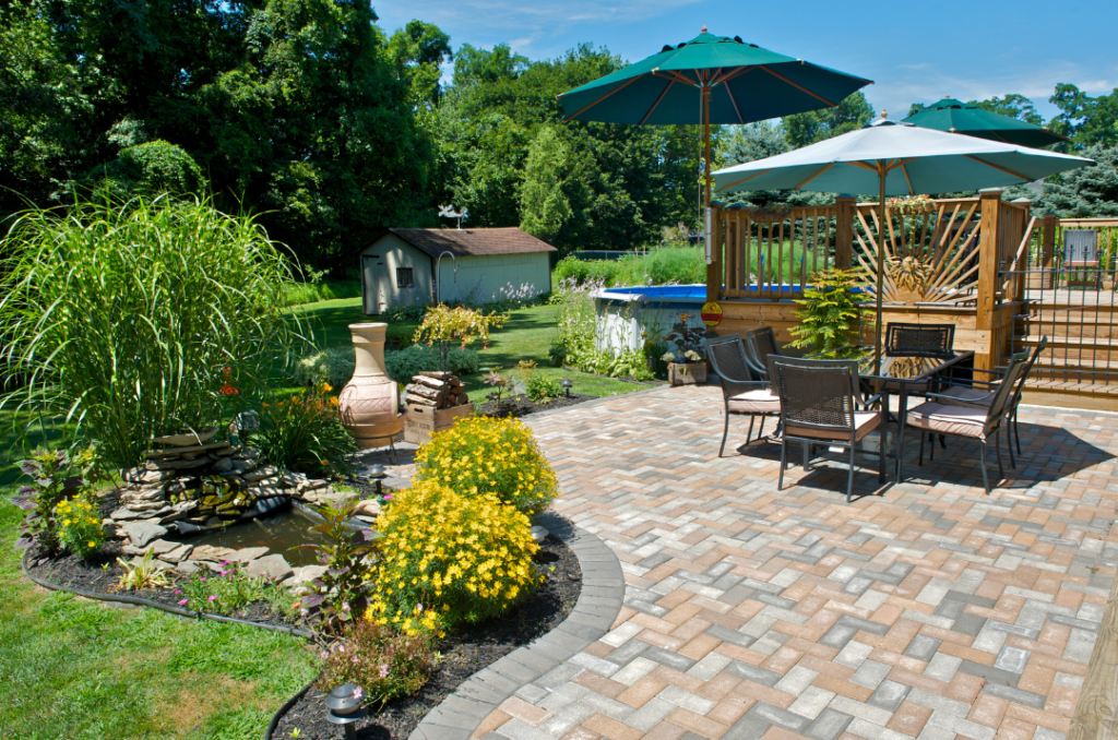 Custom paver patio in a Cedar Falls backyard